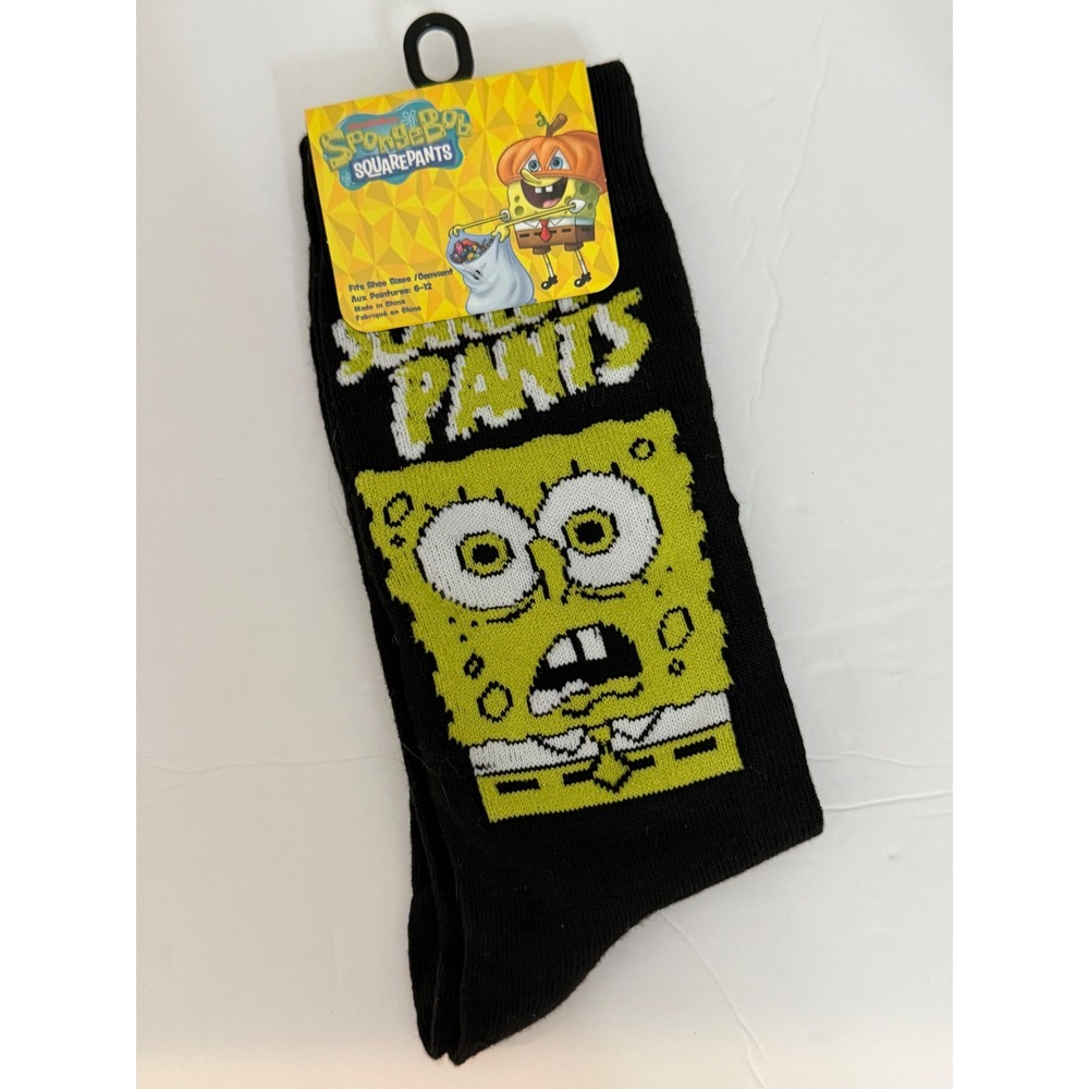 Nickelodeon SpongeBob SquarePants Mens‎ Crew Socks Black Graphic Shoe Size 6-12